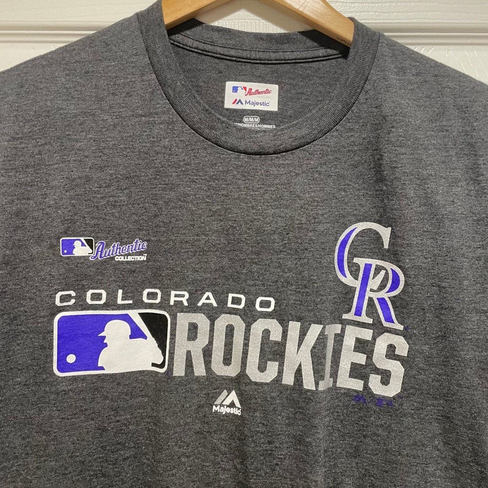 Majestic Men's Colorado Rockies T-Shirt Size M Gray Cotton Blend MLB Fan Gear